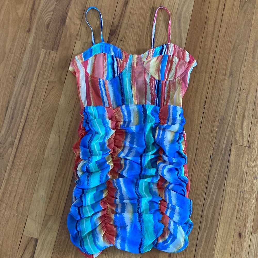 Girl Soul Colorful Striped Ruched Mini Women’s Dress Size M New